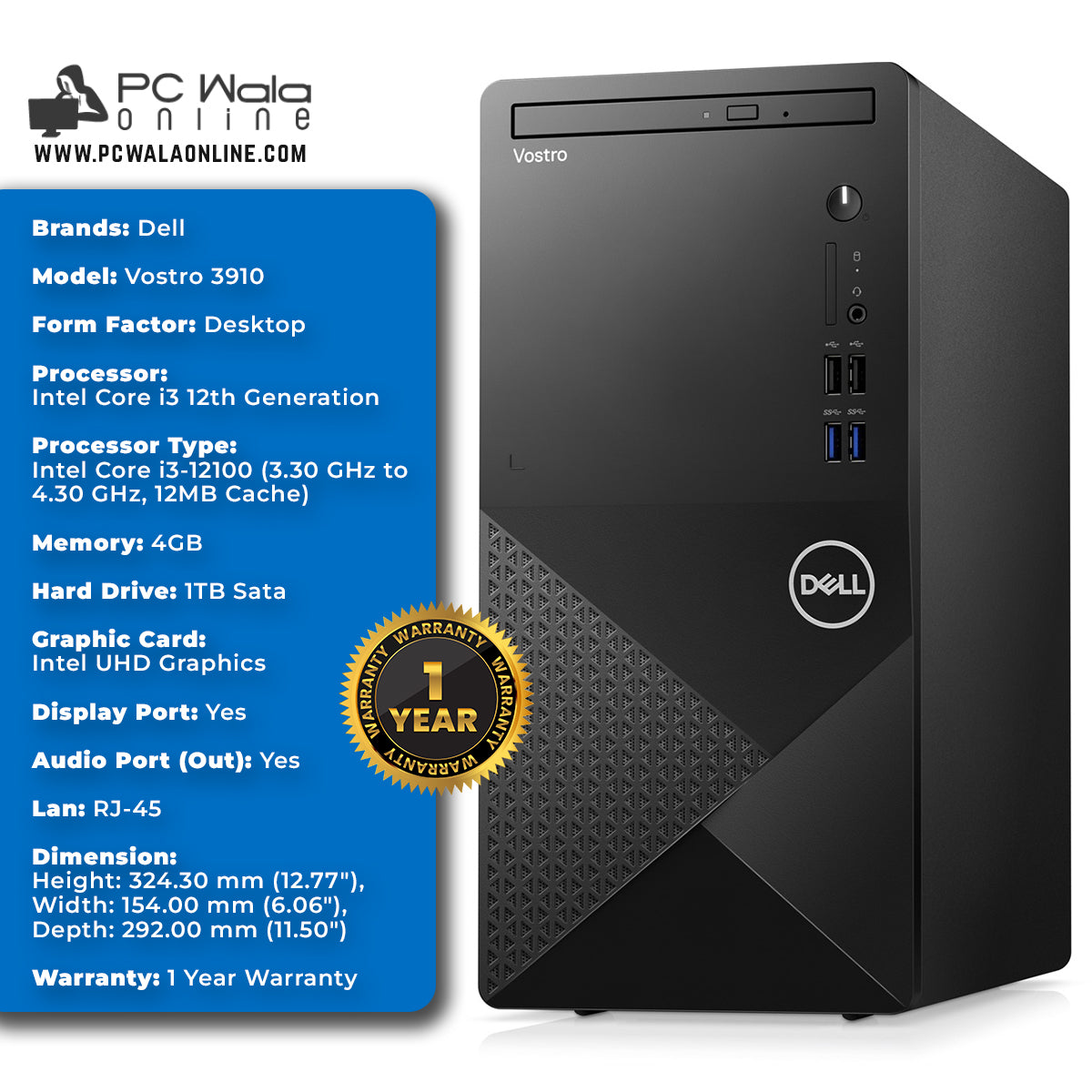 Dell Vostro 3910 Tower Core i3 12th Gen (1 Year Warranty)